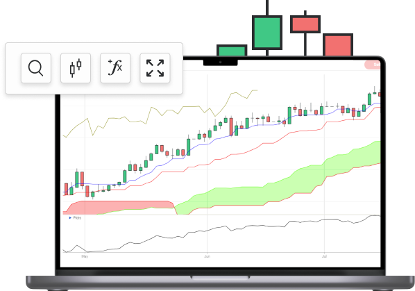 Laptop with a candlestick chart