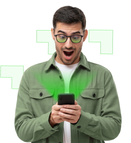Surprised man looking at his phone