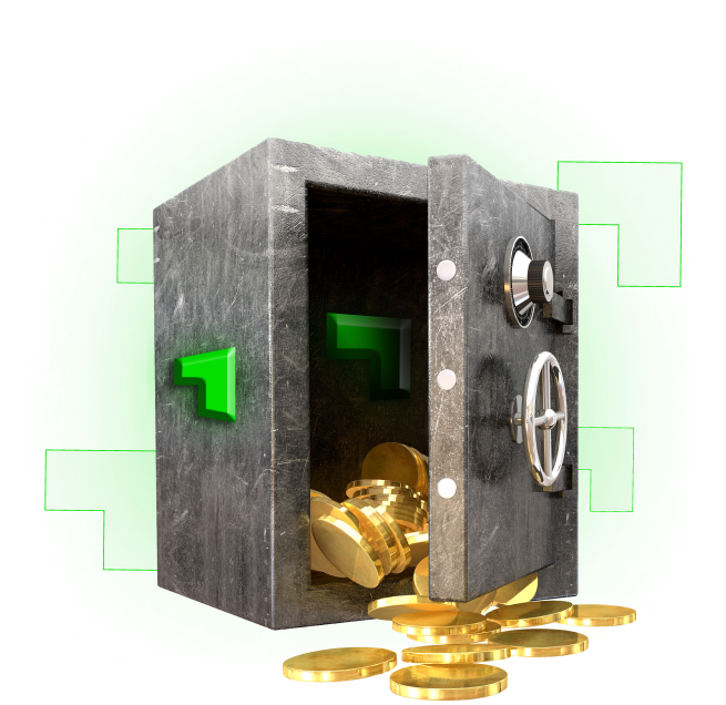 Open safe with gold coins
