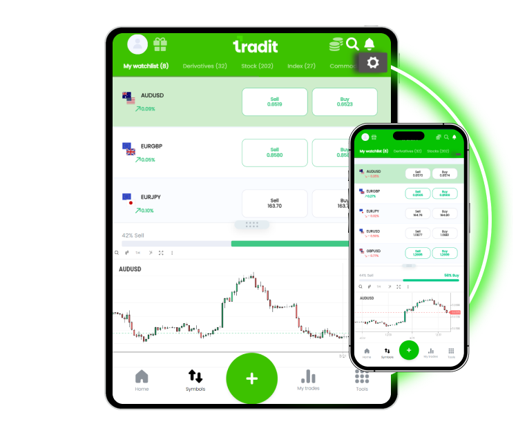 Tradit app on a tablet and a phone