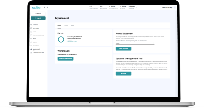 XCITE account page on a laptop